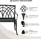Bonnlo 38" Outdoor Bench, Aluminum Garden Bench with Orchid Patten, Anti-Slip Entryway Bench 1-2 Person Seat for Patio, Lawn, Backyard (Black)