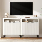 Fatmok Fluted Buffet Cabinet with Storage, 31.4" Wide Wood Sideboard Credenza with 2 Doors & Open Storage Shelf, Modern Coffee Bar Table for Living Room Kitchen Dining Room,White