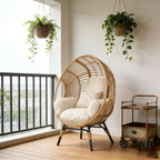 Egg Chair Outdoor Wicker, 400lbs Capacity, Rust-Resistant Steel Frame, 8-Inch Cushion Balcony Chairs(Natural)