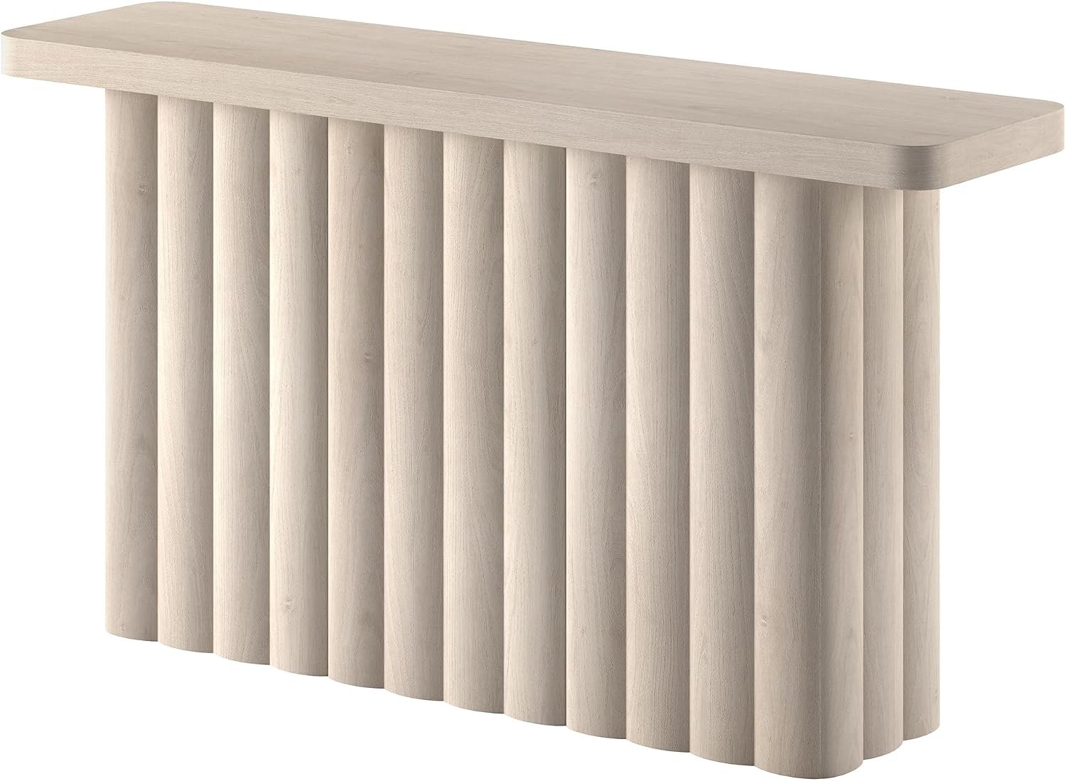 Henn&Hart 55'' Fluted Modern Rectangular Console Table, Ribbed Entryway Table, Sofa Table with Pedestal Base for Entryway, Living Room, Couch, Hallway, or Office, Beech White