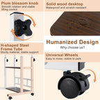 Portable Rolling Desk on Wheels with Adjustable Height, Compact Laptop & Small Computer Desk for Bedroom, Home Office with Storage Shelves and Phone Holder (Walnut)