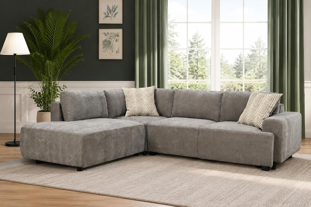 THSUPER 104'' L Shaped Sectional Sleeper Couch with Storage Chaise, Chenille Sectional Sofa with Pull Out Bed and Storage Loveseat, 4 Seater Comfy Couches for Living Room (Light Grey)
