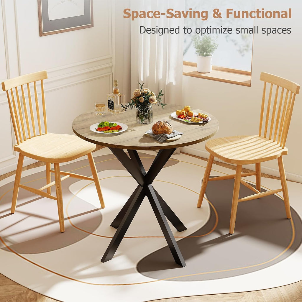 Zevemomo Round Dining Table, 31.5" Small Dining Table for 2-4, Round Kitchen Table with Metal Black Legs, Modern Round Dining Room Table for Kitchen, Apartment, Living Room, Brown