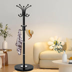 Metal Heavy Duty Coat Rack Stand, Modern Freestanding Coat Rack with Natural Marble Base, 360° Roraty Coat Racks with 16 Hooks, Black Coat Hall Tree Hanger Stand for Entryway, Office
