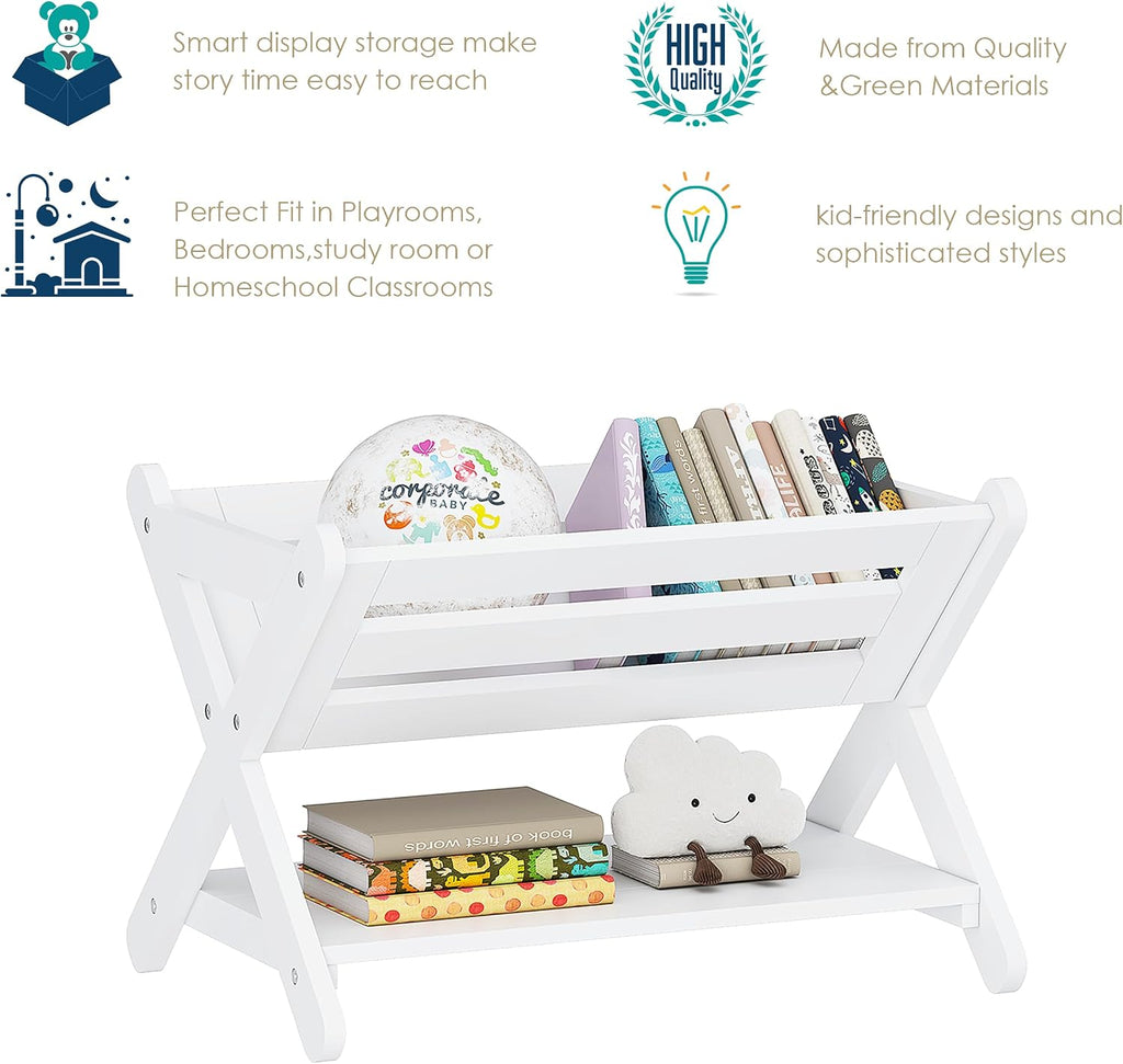UTEX Kids Bookshelf with Caddy, Toddler Bookshelf, Book Storage Organizer, Small Book Shelf for Kids Rooms, Nursery, Playroom, White