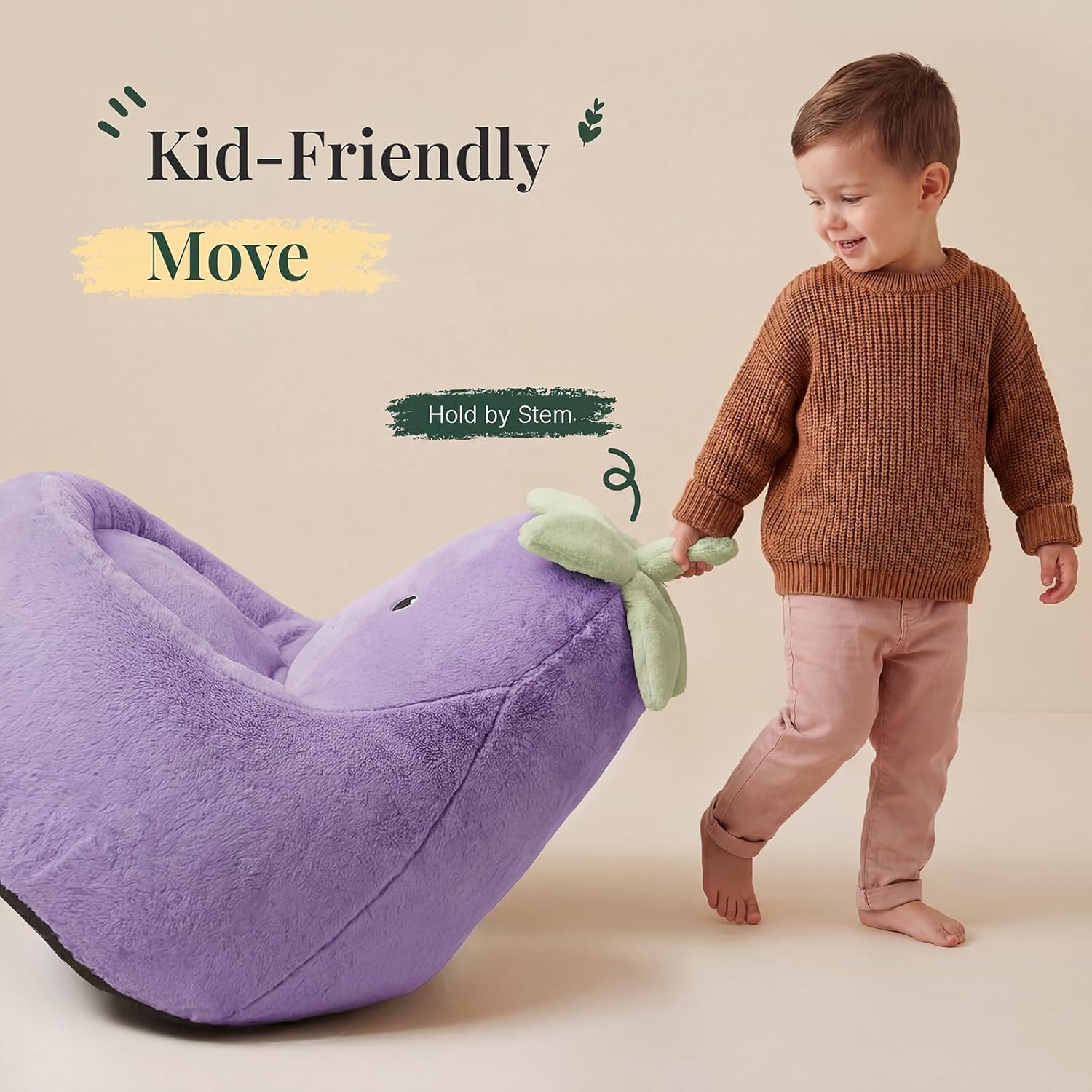 24" Kids Bean Bag Chair, Stuffed Toddler Couch with Faux Rabbit Fur Cover for Teens & Kids, Comfy Lazy Sofa Chair for Reader, Living Room, Bedroom, Aged 4-12 Years Purple