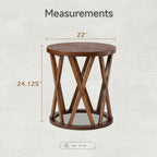 COZAYH Set of 2 - Farmhouse End Table, Rustic Round Side Table with X-Motifs Legs, Wood Textured Top, for Boho, French Country Decor, Brown