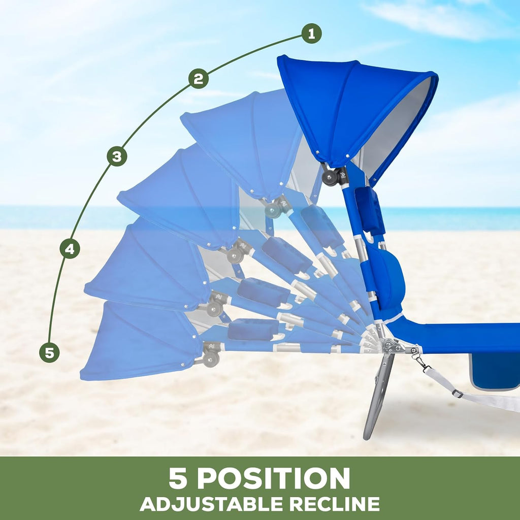 2PK Face-Down Tanning Beach Chair with UPF 50+ Canopy, Adjustable Folding Sunbathing Lounger with Face Hole & Arm Slots, Lightweight Reclining Chair for Beach & Pool, Royal Blue