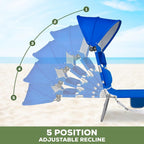 2PK Face-Down Tanning Beach Chair with UPF 50+ Canopy, Adjustable Folding Sunbathing Lounger with Face Hole & Arm Slots, Lightweight Reclining Chair for Beach & Pool, Royal Blue
