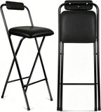 Folding Stool with Back,1Pcs Height for Kitchen Counter & Bar Table, Tall Foldable Stool Chair Portable Adult Seat Leather Padded Kitchen Shop Comfortable and Sturdy 29.5 Inch