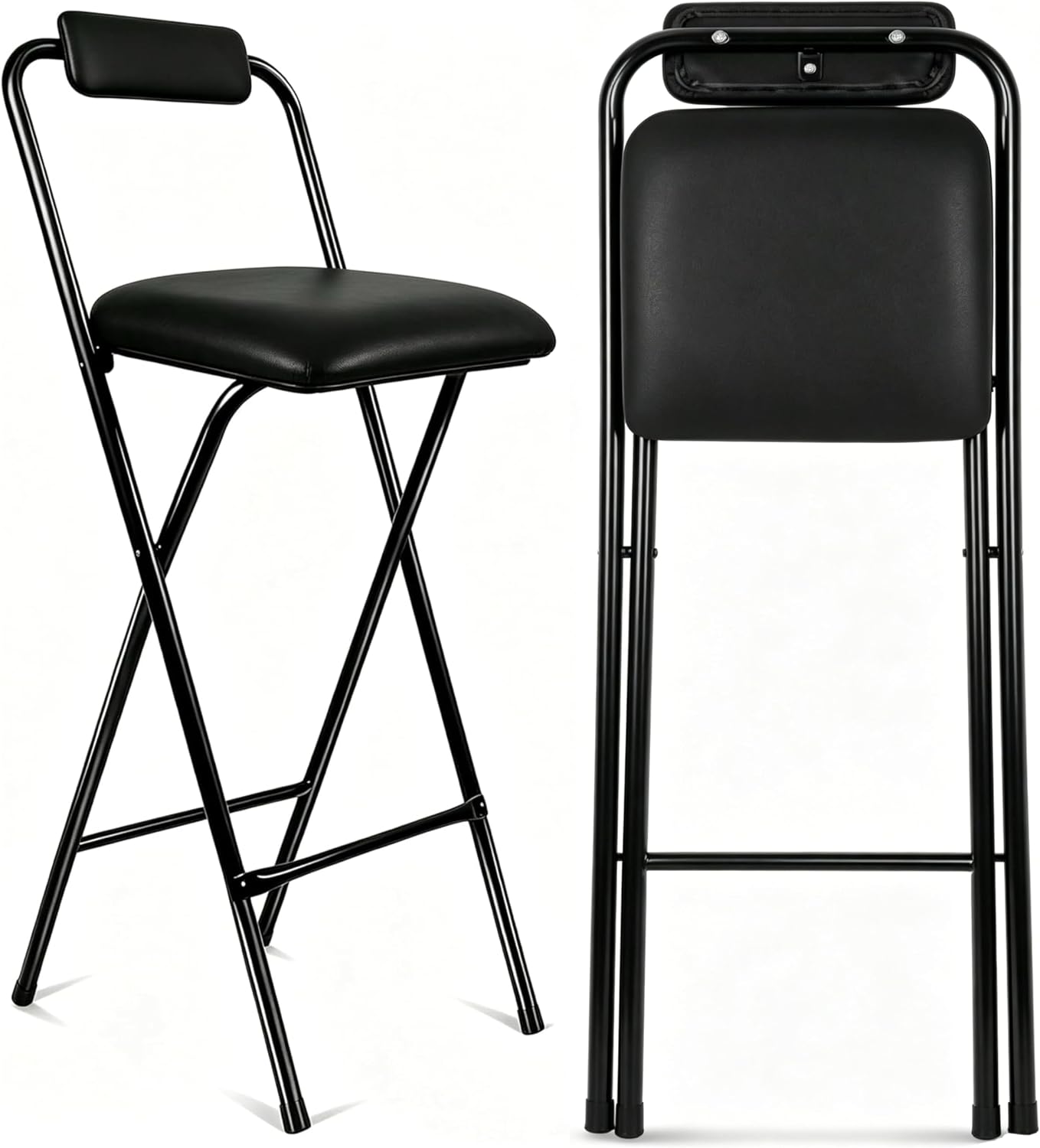 Folding Stool with Back,1Pcs Height for Kitchen Counter & Bar Table, Tall Foldable Stool Chair Portable Adult Seat Leather Padded Kitchen Shop Comfortable and Sturdy 29.5 Inch