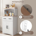 Microwave Cabinet with Storage and Drawers, Kitchen Microwave Stand with Storage, Microwave Stand with Hutch & Adjustable Shelves, Microwave and Coffee Bar Cabinet for Kitchen, Dining Room