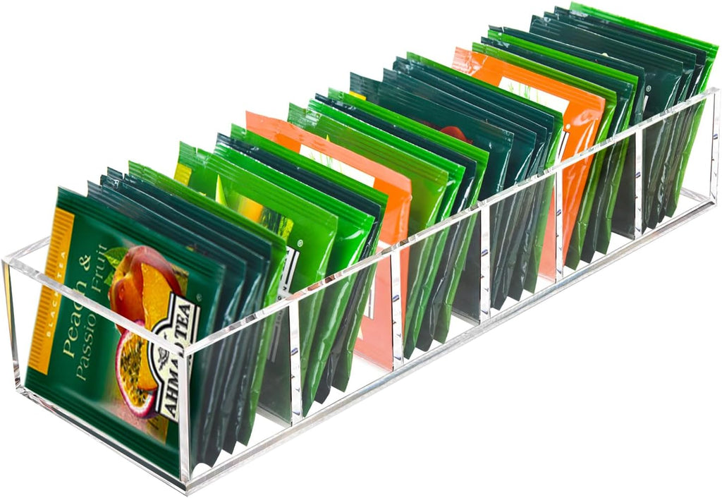 Tasybox Acrylic Tea Bag Organizer - Clear Small Tea Packet Storage Box for Drawer, Countertop, Pantry, Kitchen, Cabinet, Shelf, 1 Pack | Tea Bag Organizer Holder, Small Teabag Packet Storage Box for Drawer, Countertop, Pantry, Kitchen, Cabinet, Shelf