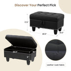 Simple Deluxe Ottoman with Storage Bench Chair, 28.5" L x 19.5" W x 17.5" H Foot Rest Stools with Synthetic Leather,Ottoman Storage Chest Box with Padded Seat for Bedroom, Living Room, Entryway,Black