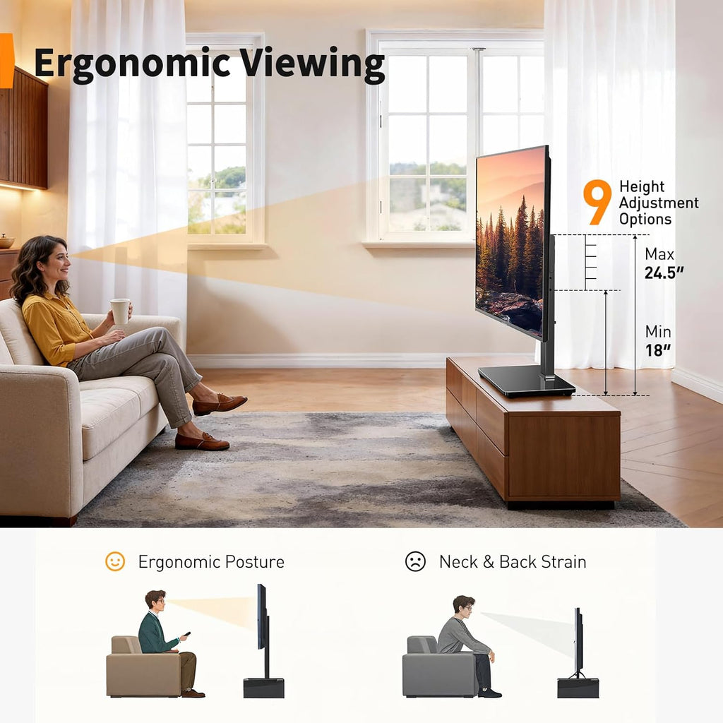 Perlegear Universal TV Stand with Power Outlet, Swivel TV Stand for 32-72 inch TVs up to 99 lbs, TV Base with Tempered Glass Base, Height Adjustable TV Mount Stand Max VESA 600x400mm PGTVS48