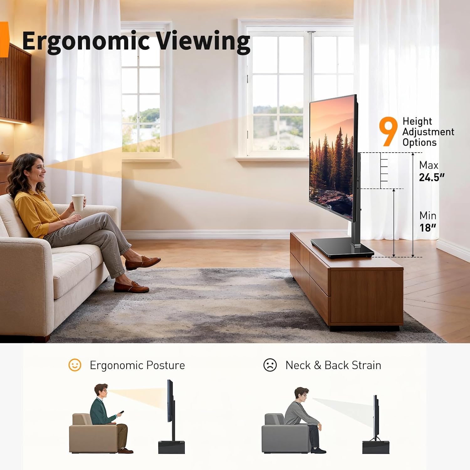Perlegear Universal TV Stand with Power Outlet, Swivel TV Stand for 32-72 inch TVs up to 99 lbs, TV Base with Tempered Glass Base, Height Adjustable TV Mount Stand Max VESA 600x400mm PGTVS48