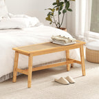 GOFLAME 39.5” Bamboo Dining Bench with Rattan Seat, Farmhouse End of Bed Bench for Bedroom, Boho Accent Bench Seat for Entryway, Living Room, Dining Room, 660 LBS Load Capacity