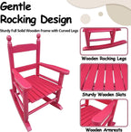 HRVEOCEI Kids Rocking Chair Ages 3-5, Wooden Porch Rocker with Slatted Back Support for Living Room Indoor & Outdoor, Easy Assembly, 110 LBS Capacity (Rose Red)