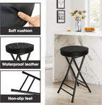 Gluck Plants Folding Stool,24 Inch Foldable Portable Collapsible Height Bar Stool Chair,Adult Tall Leather Padded Chair for Kitchen Living Room Garden Camping Fishing