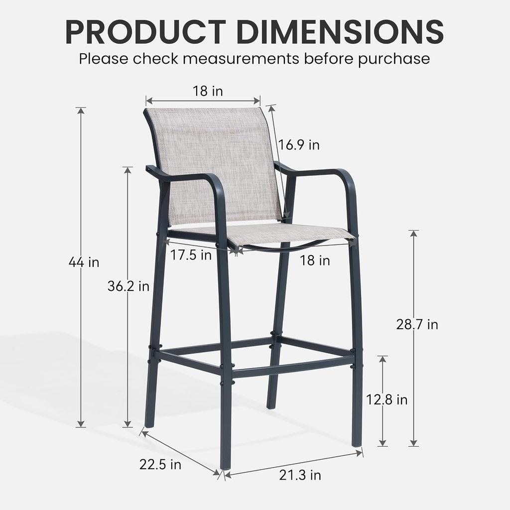 Crestlive Products Outdoor Bar Stools Set of 2, Bar Height Patio Chairs, Heavy Duty Tall Chairs Barstools with Armrest and Footrest, Textilene Fabric for Kitchen, Backyard, Bistro, Poolside (Gray)