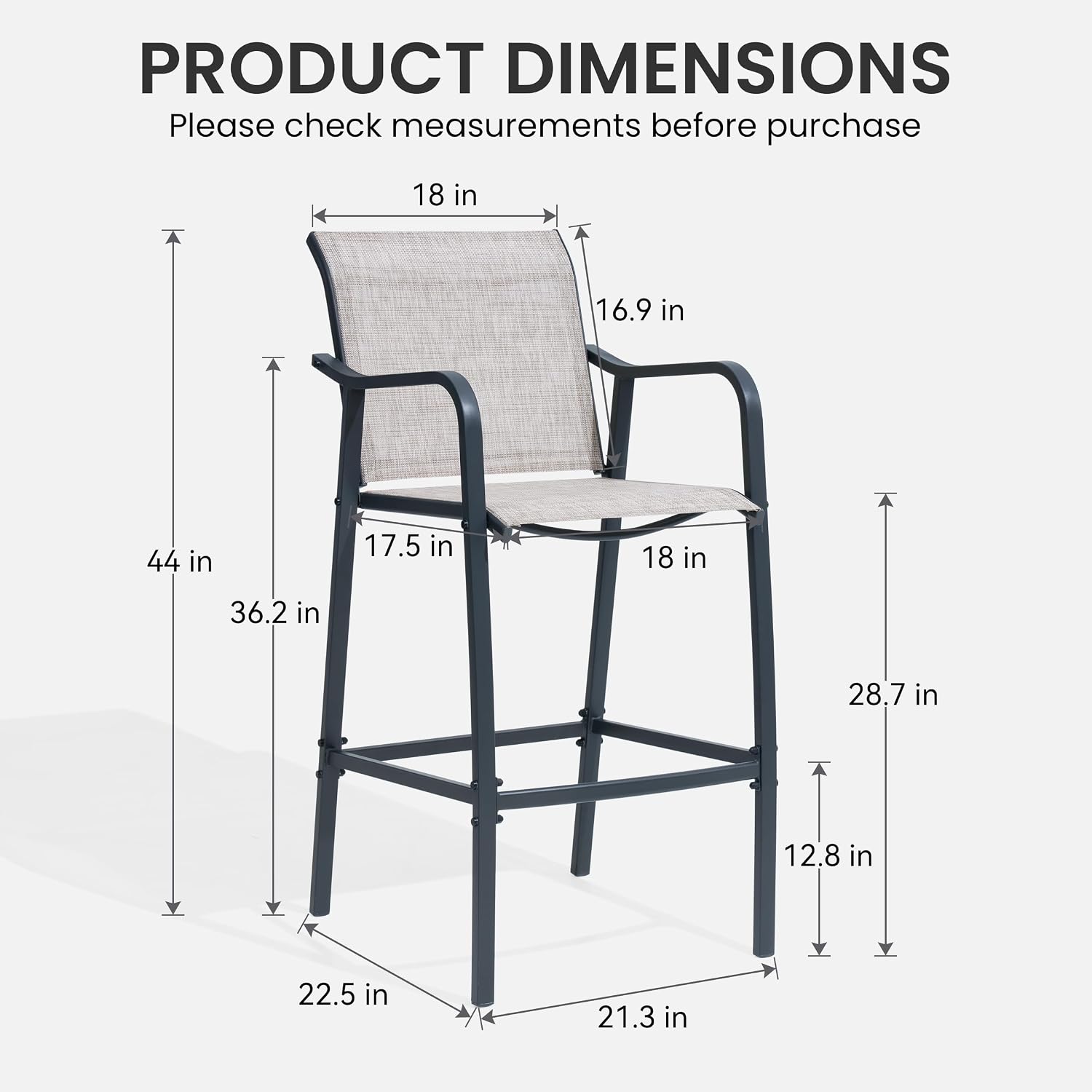 Crestlive Products Outdoor Bar Stools Set of 2, Bar Height Patio Chairs, Heavy Duty Tall Chairs Barstools with Armrest and Footrest, Textilene Fabric for Kitchen, Backyard, Bistro, Poolside (Gray)