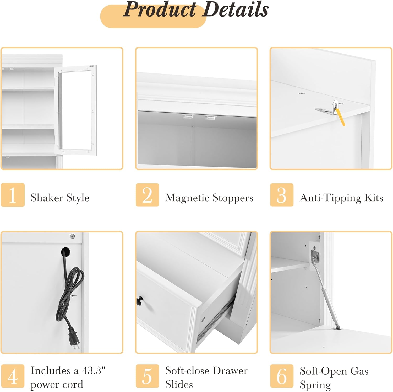 Merax 78'' Extra-Tall Kitchen Pantry Storage Cabinet, Freestanding Multifunctional Cupboard with 3 Drawers & 2 Adjustable Shelves & Power Outlet & Drop-Down Surface, for Dining and Living Room, White