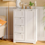 Gizoon Small Pantry Storage Cabinet with Door and Shelves, 33'' Kitchen Pantry Freestanding Wooden Bathroom Storage Cabinet with 4 Drawers for Kitchen and Dining Room, White, Painted