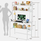 Aquzee Computer Desk with Hutch, 40“W x 19.6" D Desk with Shelves, Tall Home Office Desk with Bookshelf, Metal Legs Study Table with Upper Storage Shelf for Study Writing/Workstation, White