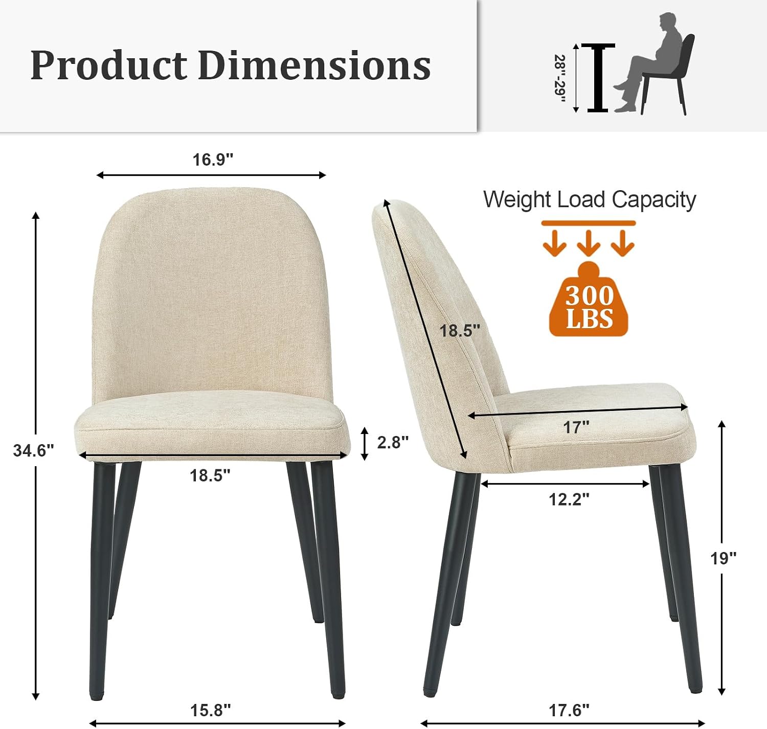 Upholstered Dining Chairs Set of 4, Chenille Mid Century Modern Fabric Dining Room Chair High-Back Padded Kitchen Chairs with Padded Seat and Metal Legs for Kitchen Dining Room Restaurant Cafe, Beige