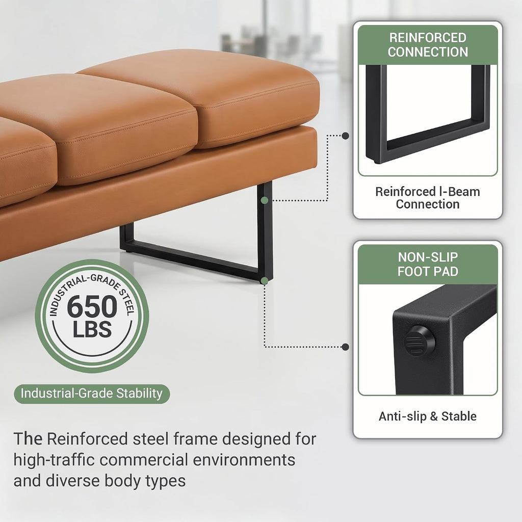 Shahoo Waiting Room Bench, Heavy-Duty Leather Reception Chairs with Metal Legs, Office Guest Chairs for Guests, Home Conference Lobby Area, 60 Inch, Brown