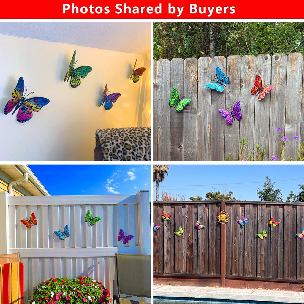 Metal Butterfly Wall Decor - 9.6" Outdoor Fence Wall Art Decor, Hanging Decoration for Garden Yard Living Room Bedroom Patio Balcony(4 Pack)