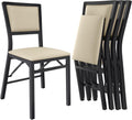 VECELO Folding Dining Chairs Set of 4, Metal Padded Foldable Seating with Comfortable Faux Leather, Space-Saving Portable Guest Seats for Kitchen & Office, No Assembly, Creamy Beige