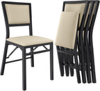 VECELO Folding Dining Chairs Set of 4, Metal Padded Foldable Seating with Comfortable Faux Leather, Space-Saving Portable Guest Seats for Kitchen & Office, No Assembly, Creamy Beige