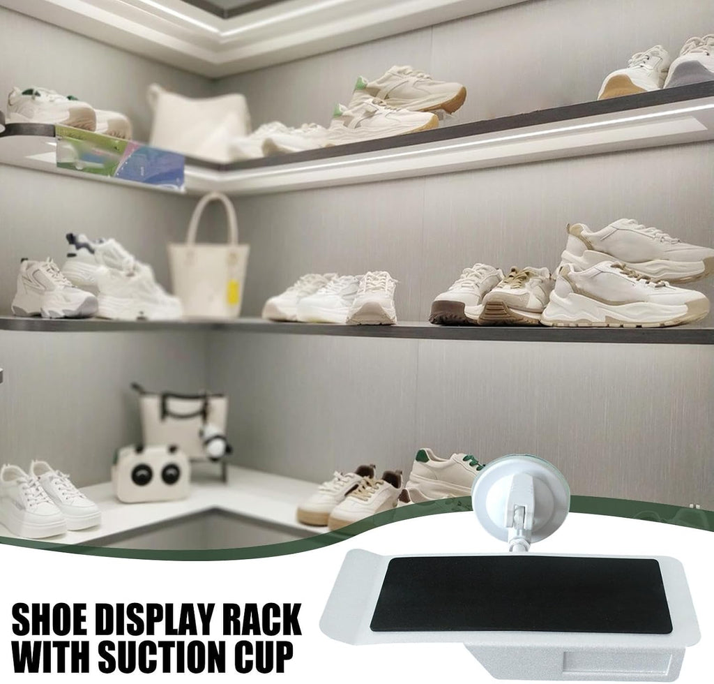 Floating Shoe Rack - Suction Cup Storage Hanger, Wall Mount Organizer Stand for Sneakers, Bathroom Shoe Holder, Mini Exhibition Display, Modern Space Saving Rack for Retail Shop Home