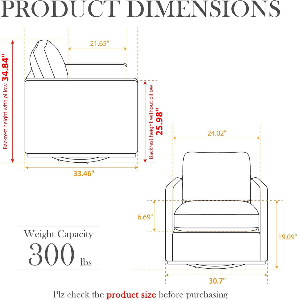 Aoiy & Wifon 30.7" W Swivel Accent Chair, Mid Century Modern Swivel Chair for Living Room, Comfy Small Accent Chair, PU Leather, Coffee