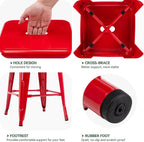 24 Inch Metal Bar Stools,Counter Height Bar Chair,Indoor Outdoor Backless Kitchen Stools Set of 4,Red