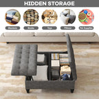 35" Extra Large Storage Ottoman Coffee Table, Tufted Upholstered Coffee Table with Lift Top & Solid Wood Legs,Oversized Storage Ottoman for Living Room, Gray