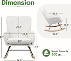Rocking Chair Nursery Fleece Upholstered Accent Rocker Chair with 20" Wide Seat High Back Solid Wood Legs Comfy Glider Rocker Reading Armchair for Living Room Bedroom, Beige