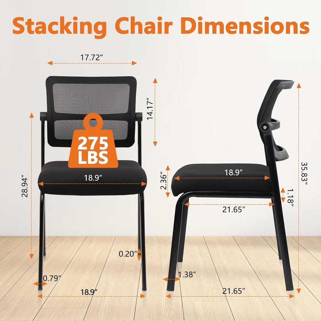 CLATINA Stackable Mesh Office Chair with Wheels Armless Guest Waiting Stacking Chair with Ergonomic Lumbar Support, for Conference, Lobby, School, Reception, Black 8Pack