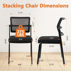 CLATINA Stackable Mesh Office Chair with Wheels Armless Guest Waiting Stacking Chair with Ergonomic Lumbar Support, for Conference, Lobby, School, Reception, Black 8Pack