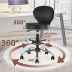KLASIKA Black PVC Faux Leather Drafting Chair Rolling Swivel Salon Stool Seat Adjustable Height 36 Inch with Back Support Foot Rest Hydraulic Wide Seat for Tattoo Beauty Barber Lash 1Pack