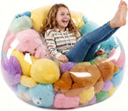 Stuffed Animal Bean Bag Storage, 37.01 x 38.19 Inch Transparent Plush Storage Chair, Heavy-Duty 0.35mm PVC Waterproof Organizer with 330lbs Capacity for Home Indoor Use