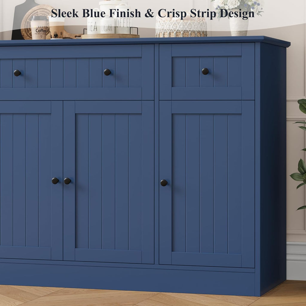 HITHOS 55" Sideboard Buffet Cabinet with Storage, Modern Kitchen Buffet Storage Cabinet with Drawers, Wood Coffee Bar with Adjustable Shelves, Large Sideboard for Kitchen, Living Room, Blue