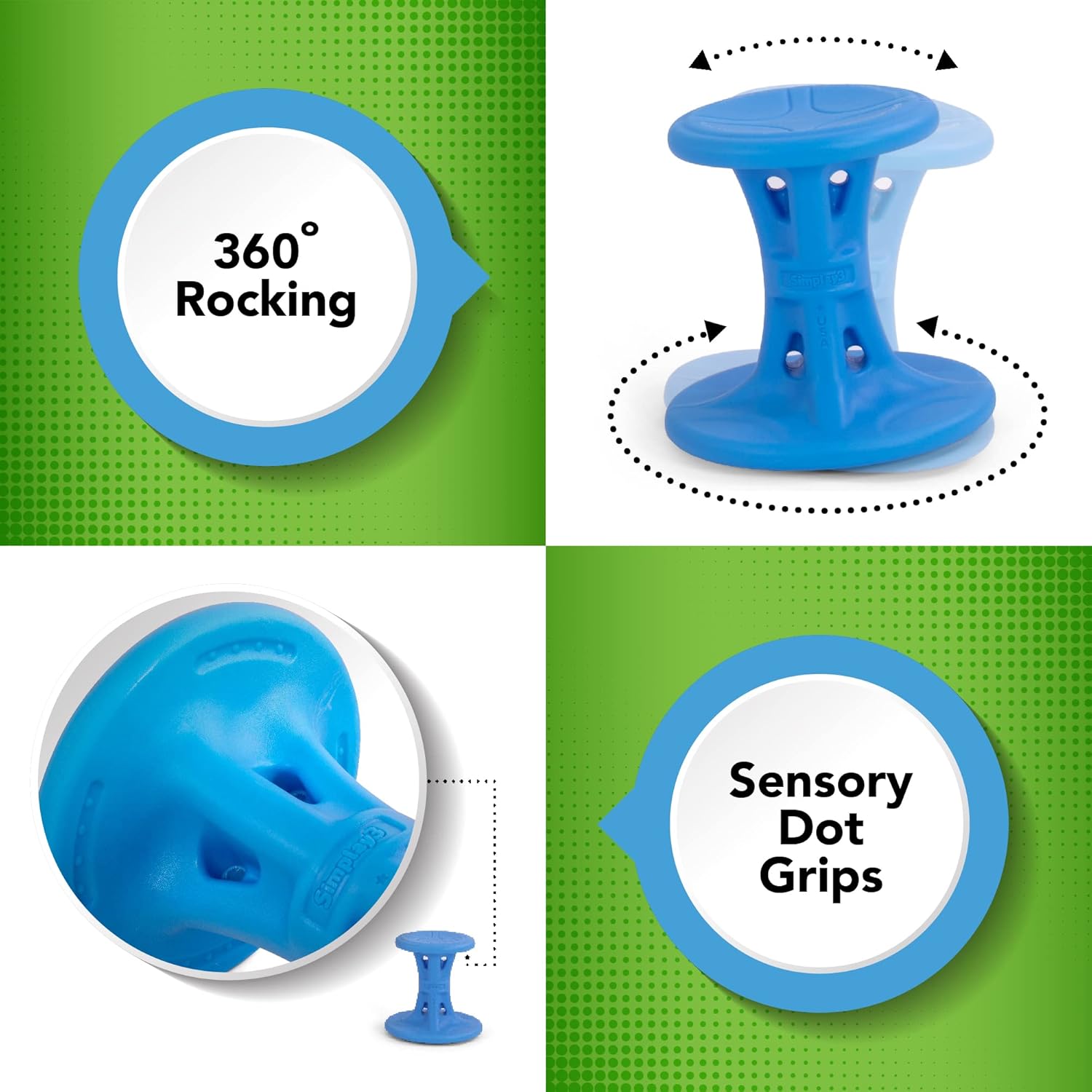 Simplay3 14" Play Around Wiggle Chairs 2-Pack, Kids Wobble Stools for Ages 5-8, Improved Focus and Attention - Blue, Made in USA