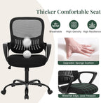 Home Office Desk Chair, Ergonomic Mid-Back Mesh Computer Task Chair with Comfortable Lumbar Support, Height Adjustable Swivel with Fixed Armrest for Adults, Student, Black