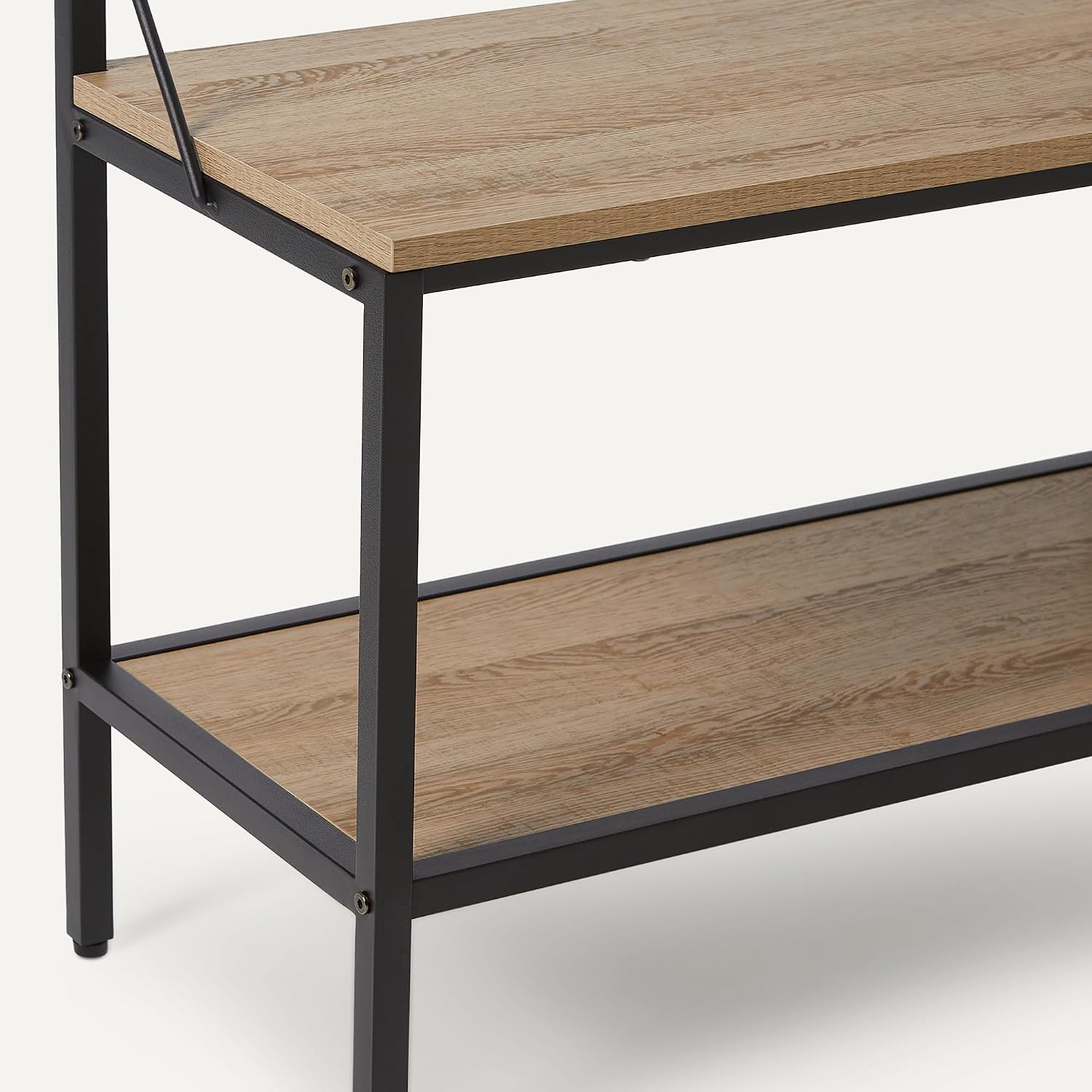Amazon Basics Entry Bench with Hooks, Hall Tree with Shoe Storage, Steel Frame, Oak Finish