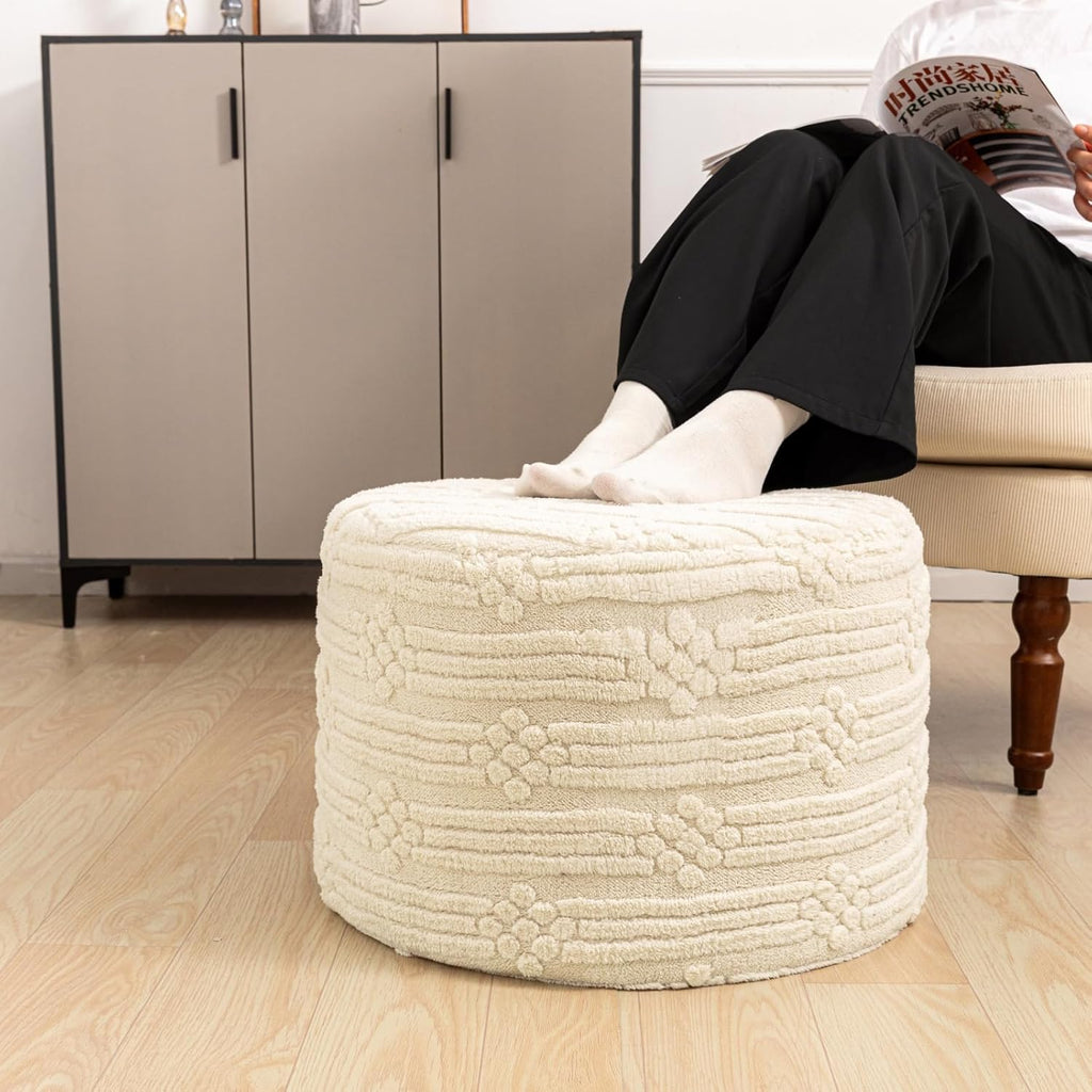 Asuprui Pouf Ottoman Foot Rest – Plush Round All-in-one Foam Stool for Cozy Lounging, Floor Pouf & Chic Decor (Linen)