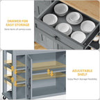 DWVO Rolling Kitchen Island with Drop Leaf, Mobile Storage Islands with Power Outlet Foldable Tabletop, 2 Drawers and Open Shelves, for Living Room, Dining Room, Blue Gray