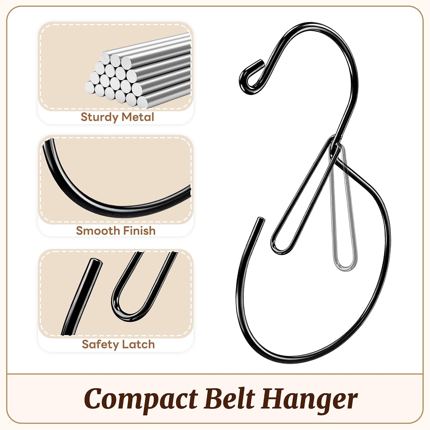 MEILIDY Belt Hanger, Compact Metal Belt Rack with Hooks Safety Buckle for Closet, Black, 2 Pcs