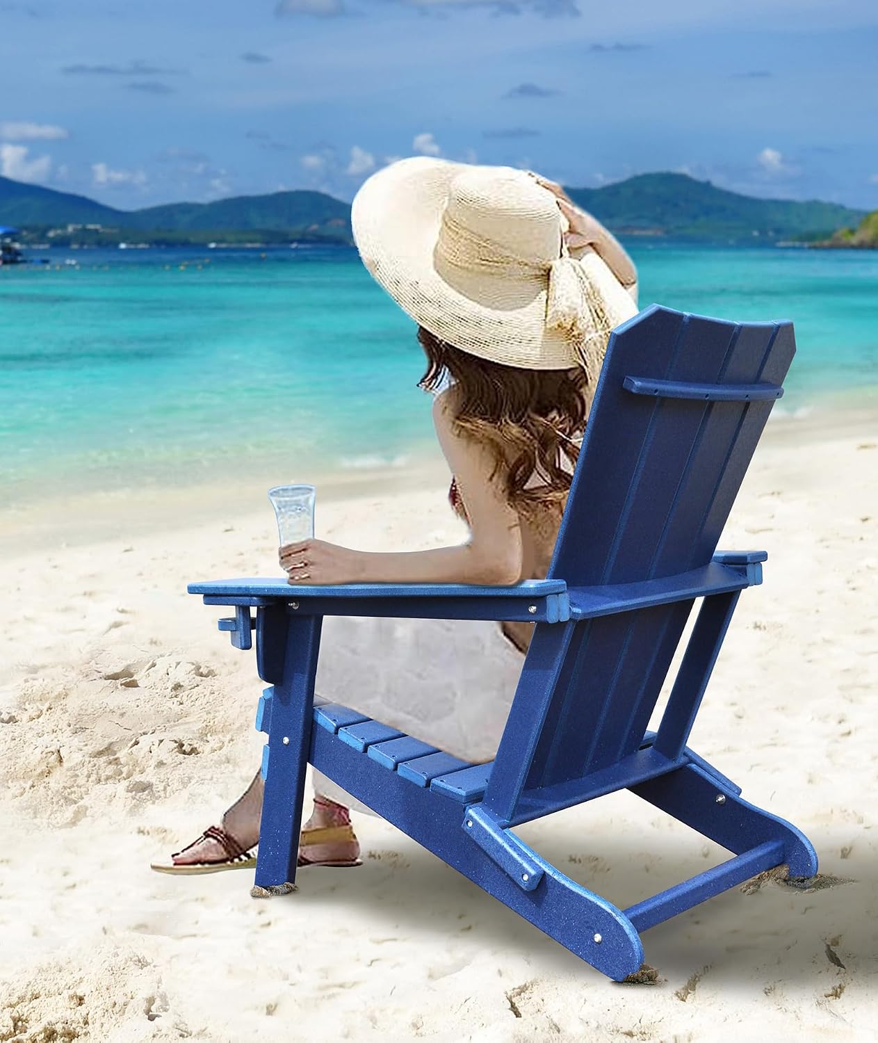 GARDENSTAR Adirondack Chair Oversized Folding Adirondack Chairs Recyclable HDPE Modern Adirondack Chair with Cup Holder Poly Lumber Patio Chairs for Pool Patio Garden Outdoors Fire Pit Blue